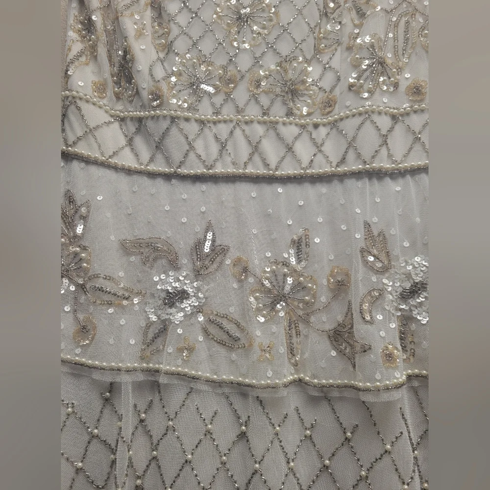 NWT - Adrianna Papell Ivory Tier Beaded Dress - Picture 6 of 7